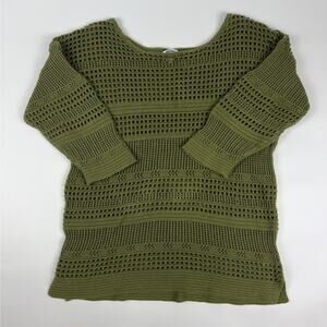 Old Navy Women's Sweater XL Green 3/4 Sleeve Round Neck Knit Pullover